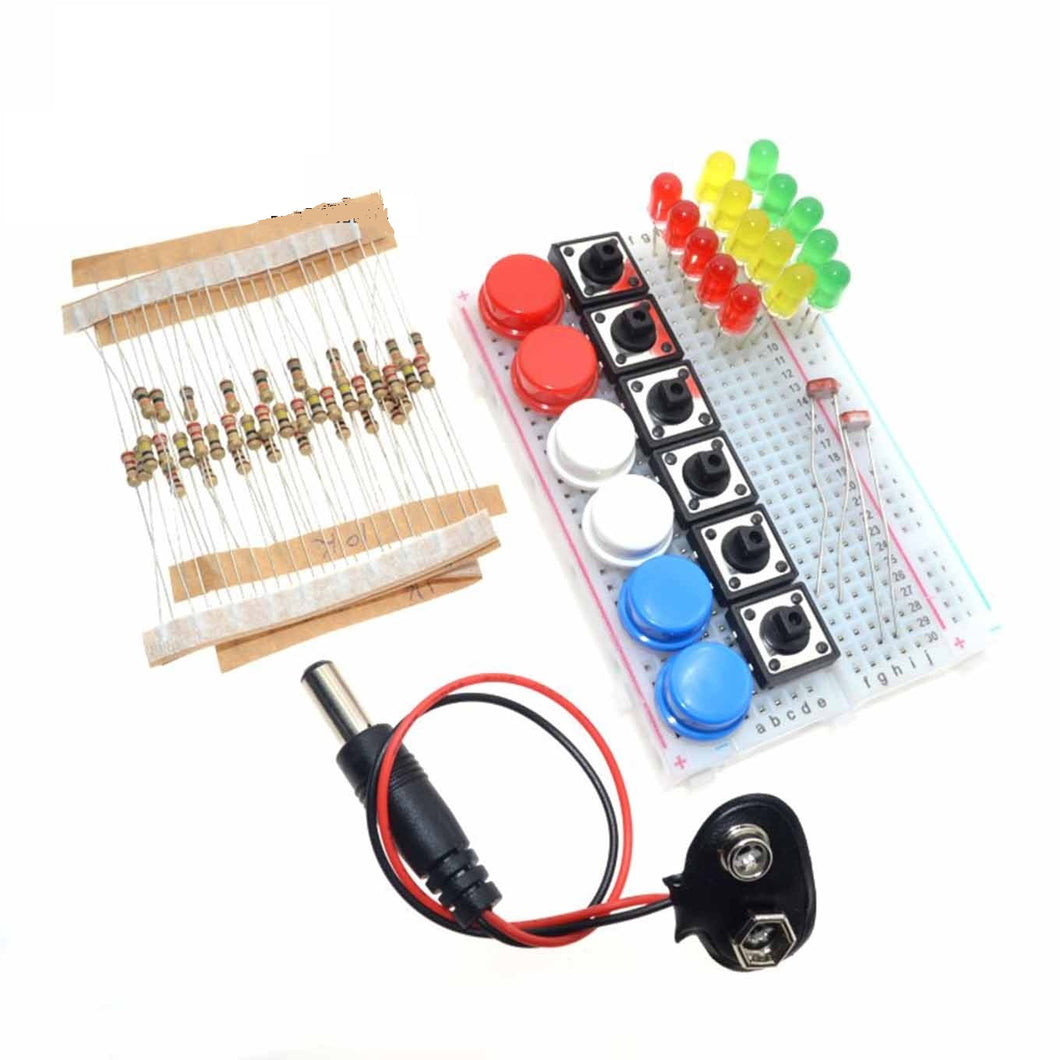 Buttons, LED's, Resistors and breadboard kit